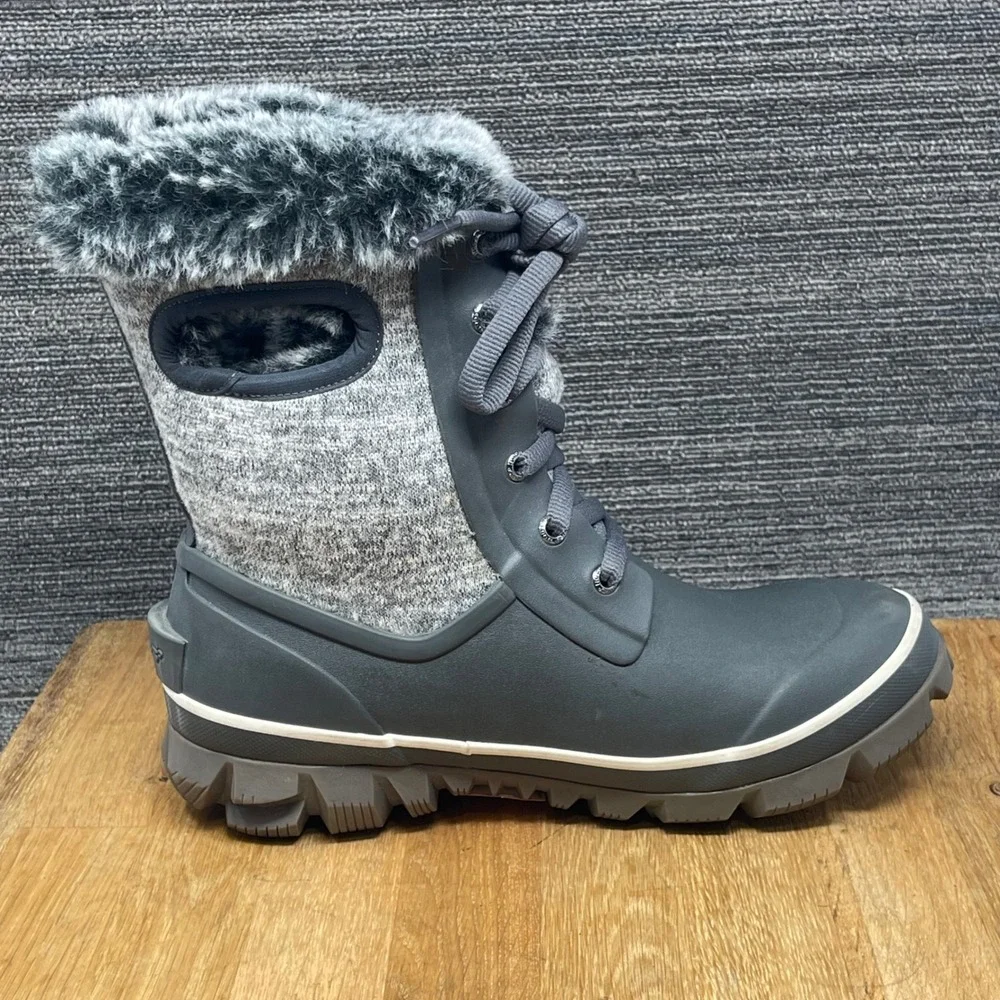 Bogs Arcata Knit Winter Boots Women 8 Gray  Waterproof Faux Fur Insulated Snow